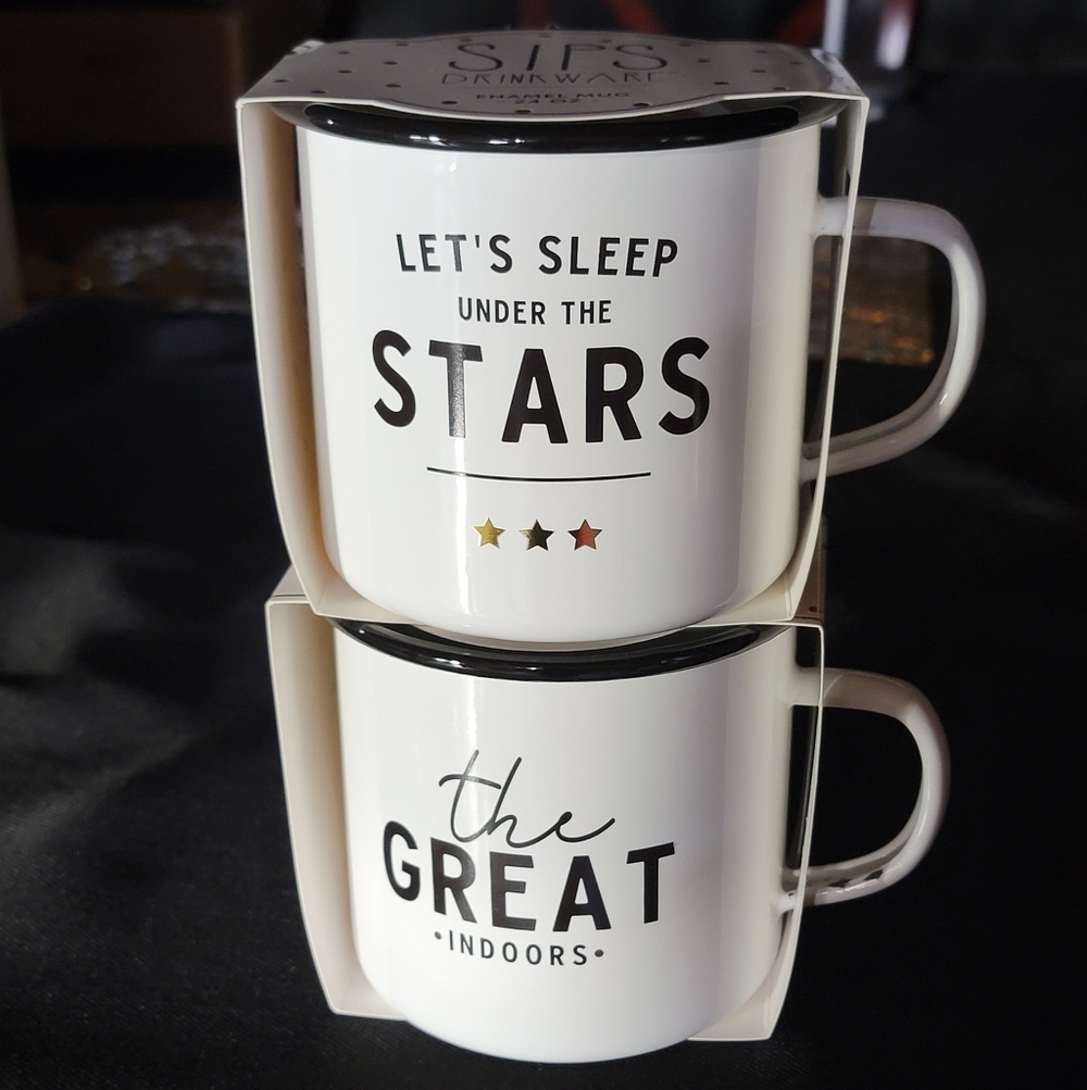 White Mug Set with Black/Gold Accents